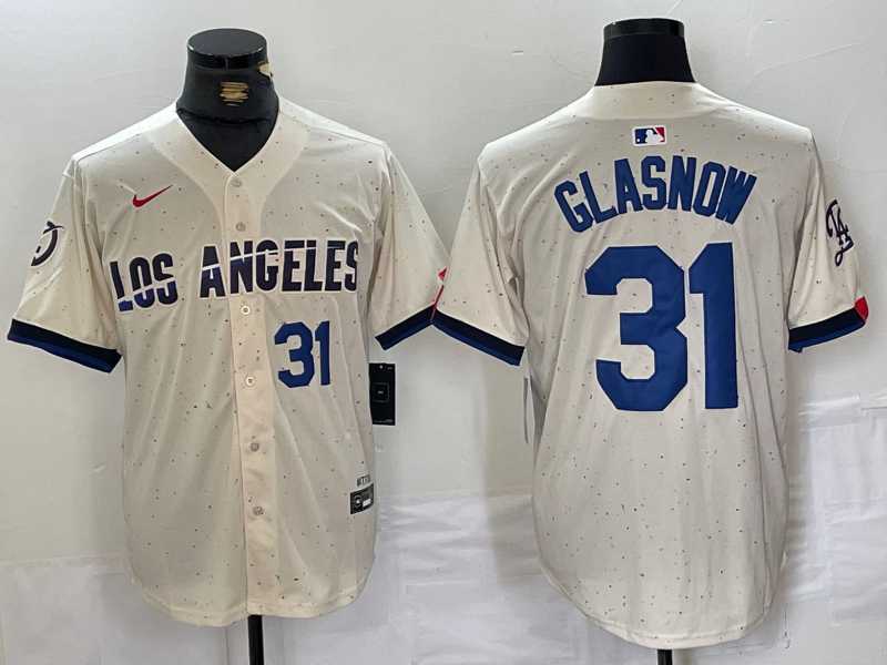 Men%27s Los Angeles Dodgers #31 Tyler Glasnow Number Cream Blue 2024 City Connect Limited Stitched Jerseys->los angeles dodgers->MLB Jersey